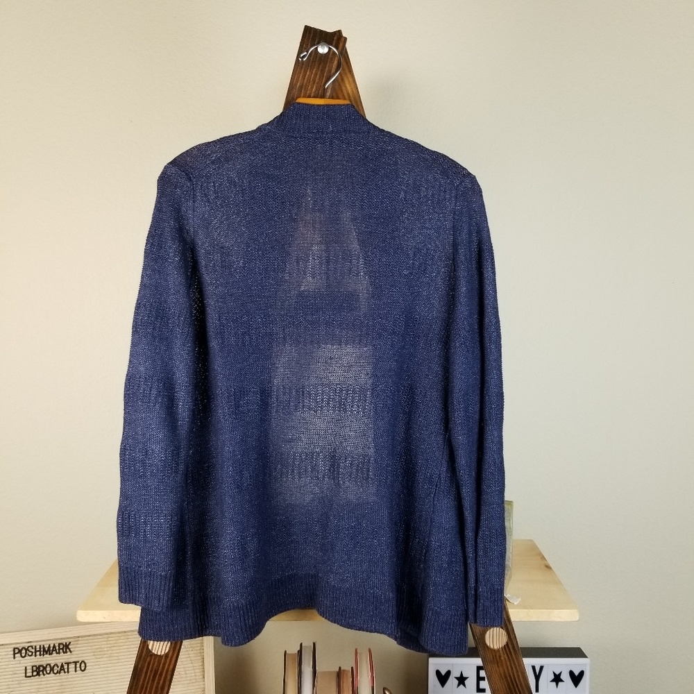 Talbots Blue Open Front Long Sleeve Linen Sweater - Picture 6 of 6